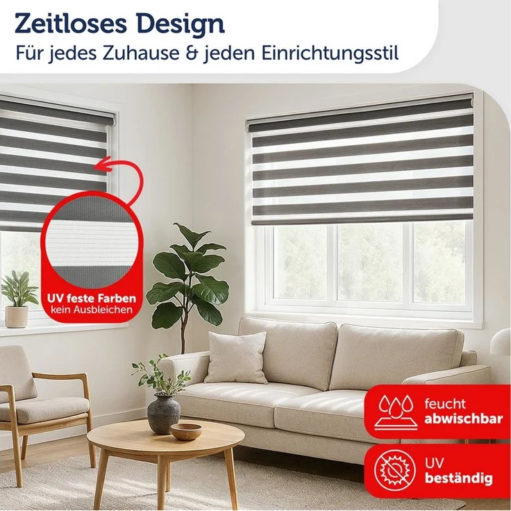 Doppelrollo Doppelrollo Klemmfix ohne Bohren, Blumtal, Klemmfix, individuell einstellbare Rollos – Bild 3