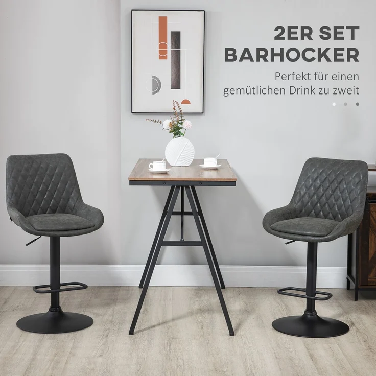 Barhocker Küchenhocker Designhocker, höhenverstellbar, mit Fußstütze, 51 cm x 59 cm x 117 cm, Dunkelgrau + Schwarz--Dunkelgrau--117x59x51cm--YOUDENOVA – Bild 6