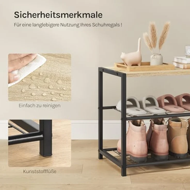 Schuhbank Schuhregal Badregal mit Sitzfläche schwarz-eiche 63 x 30 x 42 cm – Bild 5