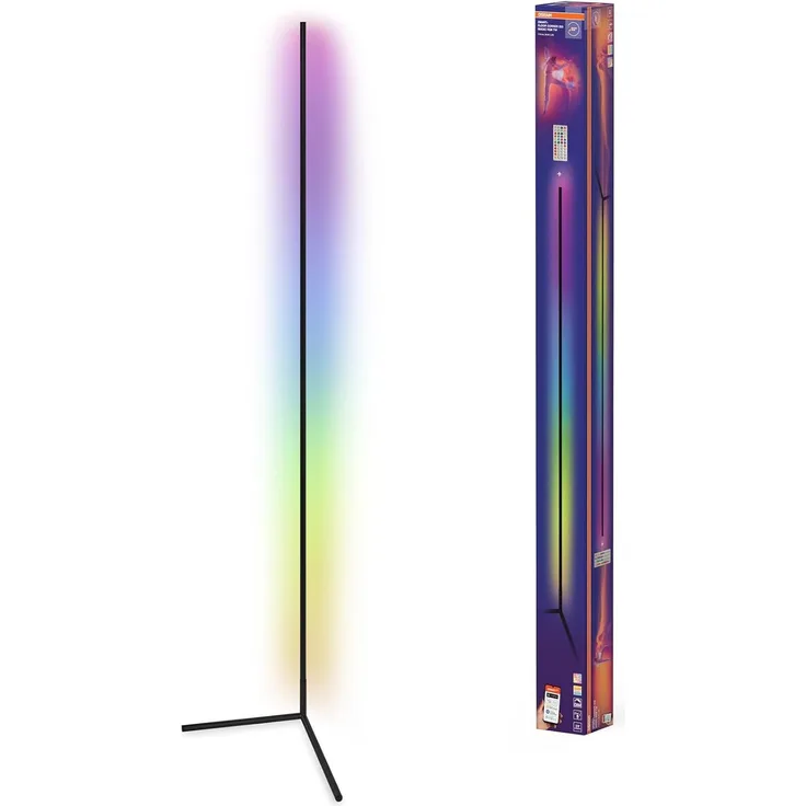 OSRAM Matter over Wifi Floor Corner LED Stehleuchte 2000mm, 20W, RGBW, 2700-6500K, WiFi, Fernbedienung, Schwarz, Ambientlicht