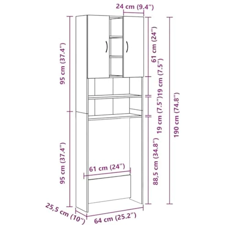 vidaXL Waschmaschinenschrank Artisan-Eiche 64x25,5x190 cm 856650 – Bild 4