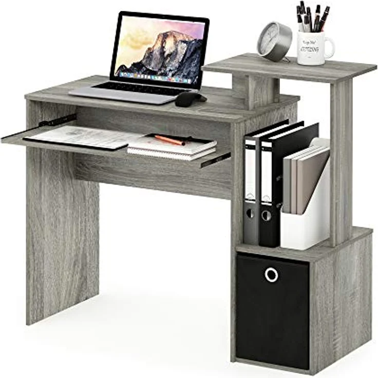 Furinno Econ Mehrzweck Home Office Computer Schreibtisch mit Ablage und Einschub, holz, Französische Eiche Grau/Schwarz, 40. 01x40. 01x86. 61 cm – Bild 2