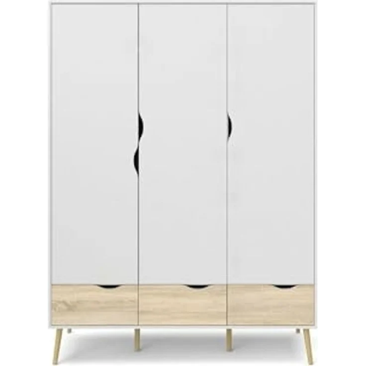 Dmora - Kleiderschrank 3 Türen Emmanuelle, Schlafzimmermöbel, Schrank, Garderobe, 147x58 h200 cm, Weiß und Eiche – Bild 6