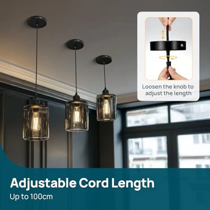 Linkind Lampenaufhängung E27 mit Schraubring, 100cm Textilkabel Höhenverstellbar, Lampenschirm frei wählbar Pendelleuchte mit E27 Fassung, Lampenhalterung ideal für Deckenlampe Wohnzimmer, Schwarz – Bild 4