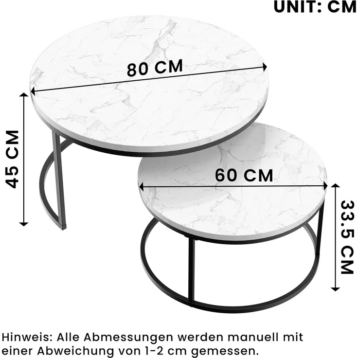 Couchtisch 2-teiliges Couchtisch-Set mit elegantem Design Stabiler Eisenrahmen & leicht zu reinigende MDF-Tischplatte 2 -St – Bild 10