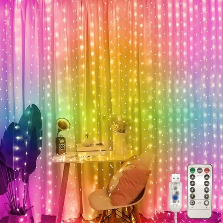 Jsdoin Lichtervorhang,3.6x3m 360leds Lichterketten Vorhang Lichterkettenvorhang 8 Modi mit Timer für Lichterkette Fenster Innen Außen Deko,Weihnachten Party, Zimmer, Schlafzimmer,Hochzeit (Mehrfarbig) – Bild 1