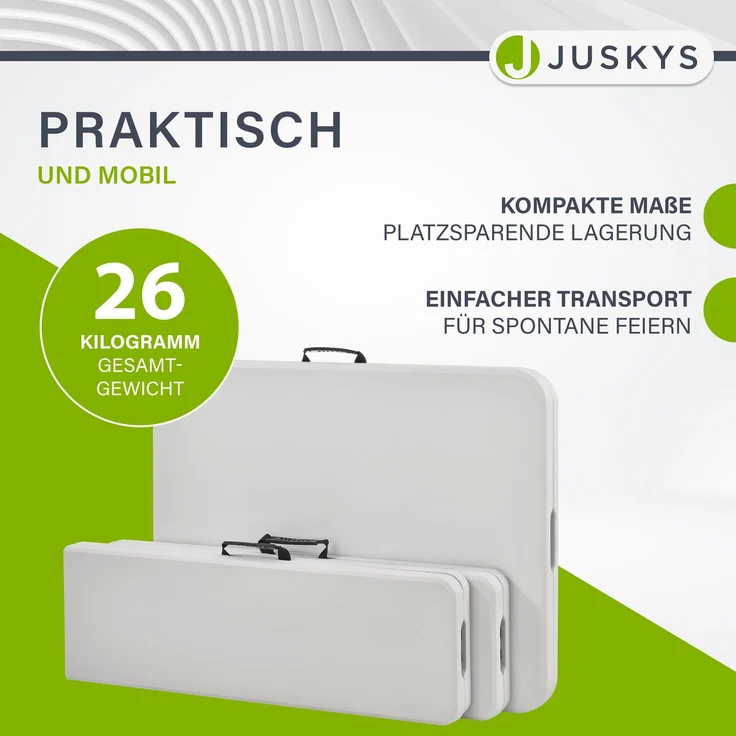 Juskys 'Bayreuth' Bierzeltgarnitur, 3-teilig, klappbar, Kunststoff, 180 x 70 x 74 cm, Weiß – Bild 4