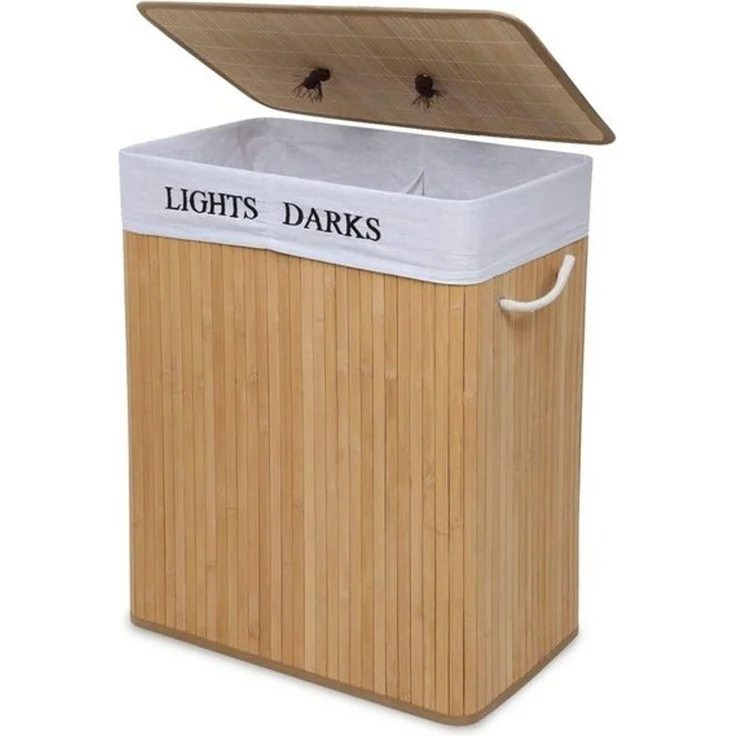 Mondeer Wäschekorb 100L Wäschesortierer aus Bambus (1 St), faltbarer Wäschesammler mit 2 Fächern – Bild 4