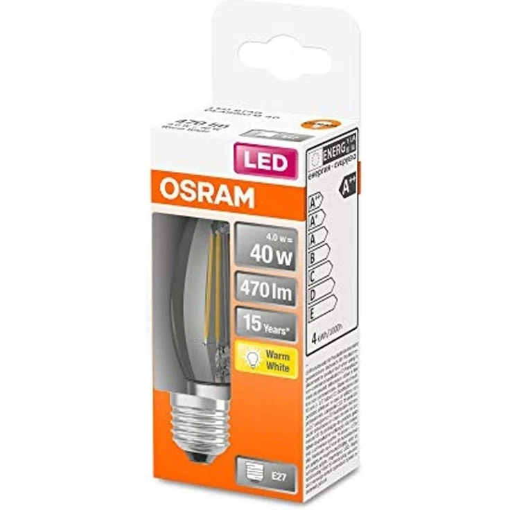 OSRAM Filament LED Lampe mit E27 Sockel, Kerzenform, Warmweiss (2700K), 4 W, Ersatz für 40-W-Glühbirne, LED Retrofit CLASSIC B – Bild 3