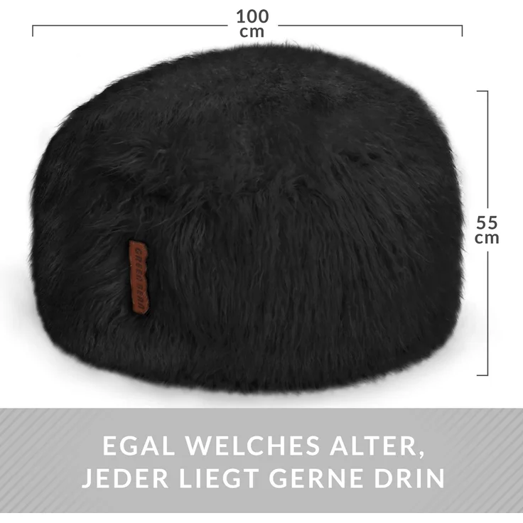 Green Bean® Sitzsack Fellotpik mit Füllmaterial (EPS Perlen) - Indoor Maße ca 100 x 55 cm - Bean Bag - Schwarz – Bild 4