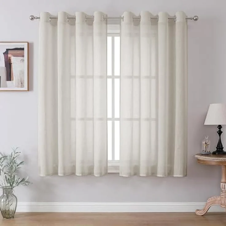 CUCRAF Leinen Voile Vorhänge mit Ösen Gardine für Schlafzimmer Wohnzimmer, Leinenfarbe, H160 x B140cm 2er Set – Bild 2