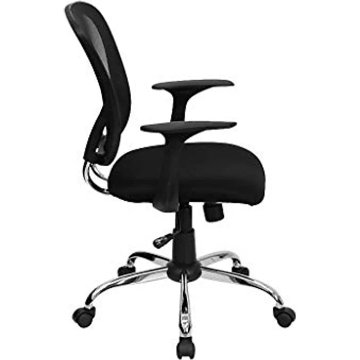 Flash Furniture Arbeitsstuhl, mittelhohe Rückenlehne, Netzmaterial, drehbar, mit Chrombasis und Armlehnen, schwarz, 74 x 61 x 28 cm – Bild 6