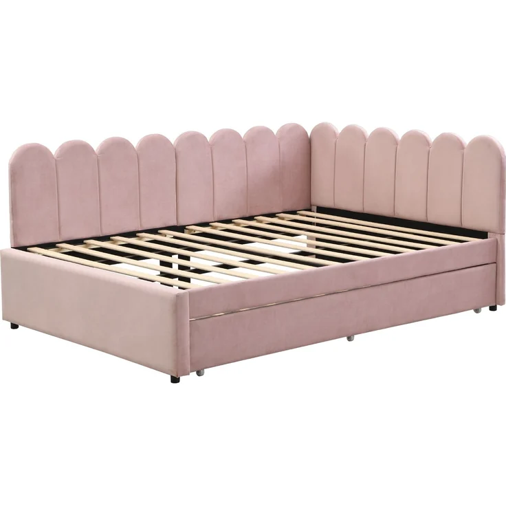 ZUBALIYA Schlafsofa 140x200 cm, Ausziehbett, mit Polsterstoffbezug, Rosa, ohne Matratze – Bild 24