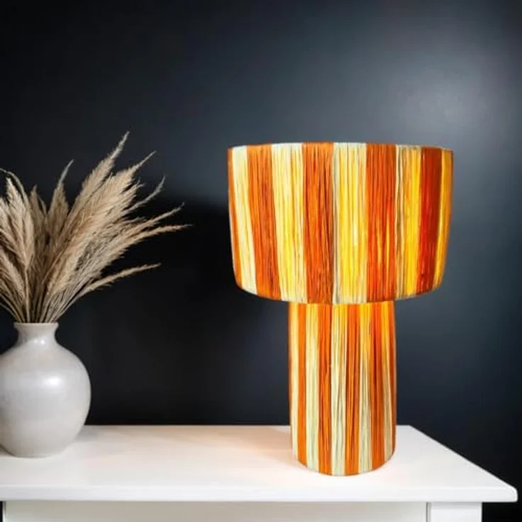 Marrakesch Morjana Tischlampe 42cm aus Raffia-Bast | Boho Stehlampe in Beige Orange mit E27 Fassung für Wohnzimmer, Schlafzimmer und Kinderzimmer Deko – Bild 3