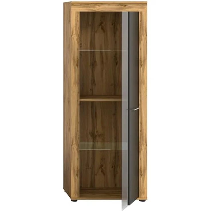 Xonox Vitrine, Grau, Holzwerkstoff, 60x159x35 cm, inklusive 3 Schubkästen und 4 Einlegeböden, FSC®-zertifiziert – Bild 5