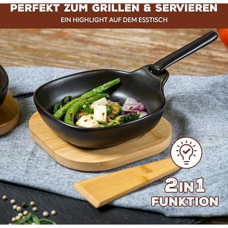 bremermann Grillpfanne Grillpfännchen 4er inkl. Bambus-Untersetzern und Bambus-Schabern – Bild 7