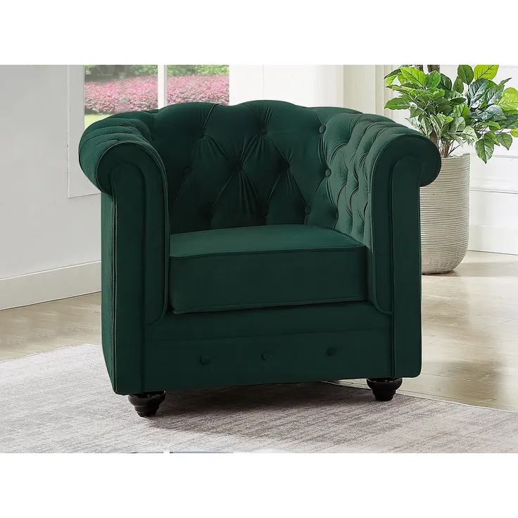 Vente-unique - CHESTERFIELD Sofa and armchair set SamtStoff Grün - B 78 cm88 cm x H 72 cm x L 85 cm205 cm – Bild 3