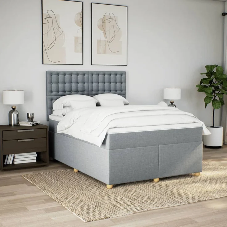 vidaXL Boxspringbett mit Matratze Hellgrau 140x190 cm Stoff 3293589 – Bild 5
