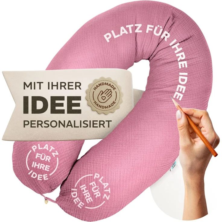 sei Design Stillkissenbezug Musselin personalisierbar – Bezug für Stillkissen 190x30 cm, Schwangerschafts- & Seitenschläferkissen, 100% Baumwolle, weich, atmungsaktiv, mit Reißverschluss, waschbar