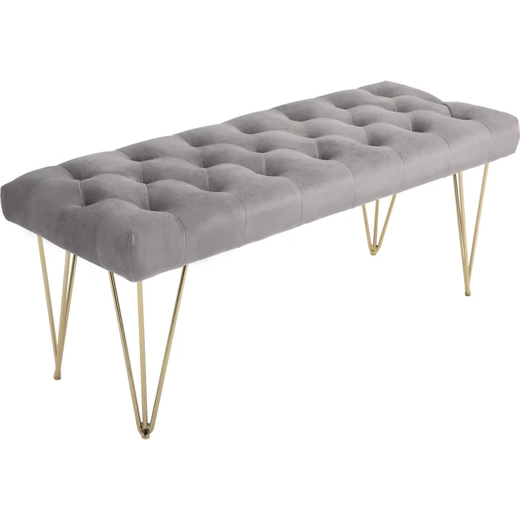 CHICFURN Bettbank 116x49x44,5 cm mit Samtbezug und Eisenrahmen – Grau – Bild 6