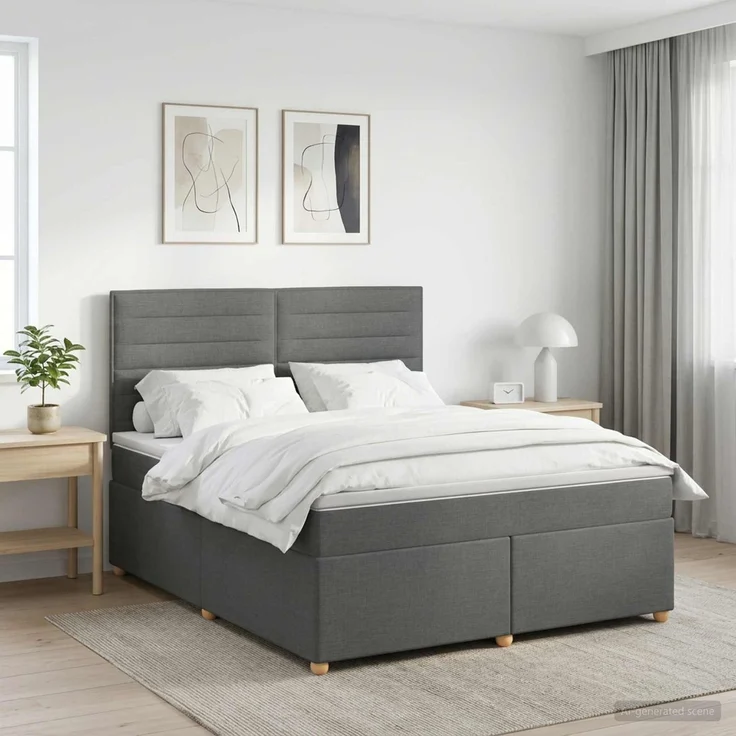 vidaXL Boxspringbett mit Matratze Dunkelgrau 180 x 200 cm Stoff 3453936 – Bild 4