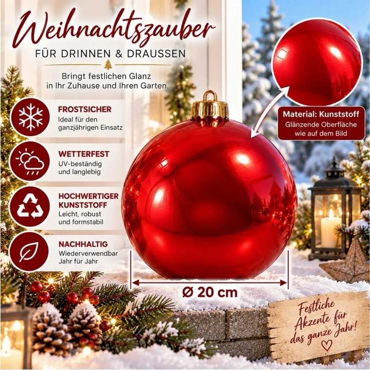 Annastore Weihnachtsbaumkugel XXL Weihnachtskugeln groß für den Außenbereich, frostsicher und wetterfest – Bild 4