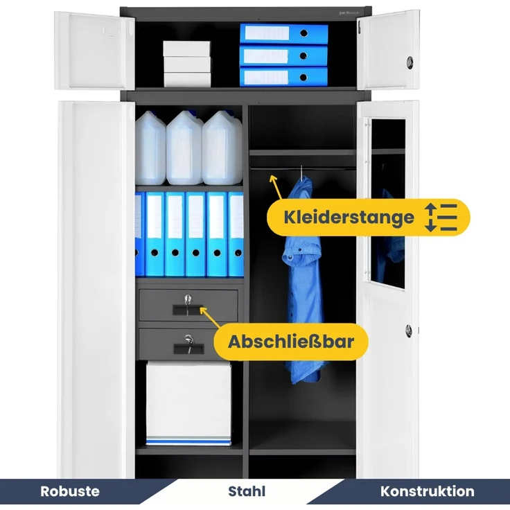 Mehrzweckschrank Metall mit Erweiterung GINA - 185 x 90 x 50 cm Anthrazit-Weiß | Büroschrank Spind Stahlschrank Archivschrank Aktenschrank Metallschrank – Bild 4
