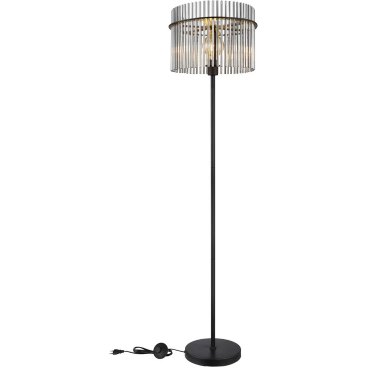 Stehlampe, Metall, schwarz, Glas, rauchfarben, H 152 cm – Bild 7