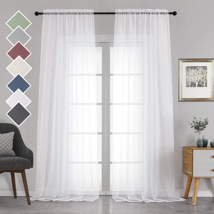 Chyhomenyc Extra Lange weiße Voile-Vorhänge, 308 cm lang, 2 Stück, Fenstervorhänge für Hochzeit, Bogen/Geburtstagsparty/Flur, Fenster, Gästezimmer, Landhaus, 106x308 cm, 3 m L