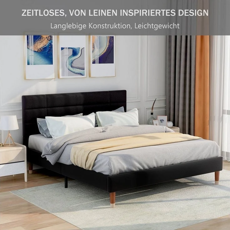 Flieks Polsterbett, Doppelbett Holzbett mit Lattenrost 140x200cm – Bild 2