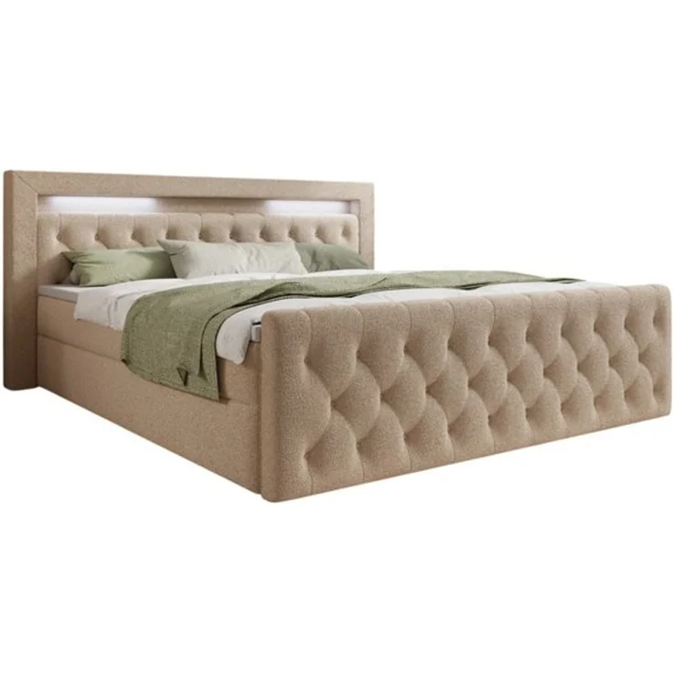 thematys Boxbett LED mit Bettkasten 180x200cm, mit Bonnellfederkernmatratze H3, Bouclé/Velours, mit Stauraum, mit 3 cm Topper, Kreme (Quelle 02), Art.-Nr. S04JN0YRO2A – Bild 6