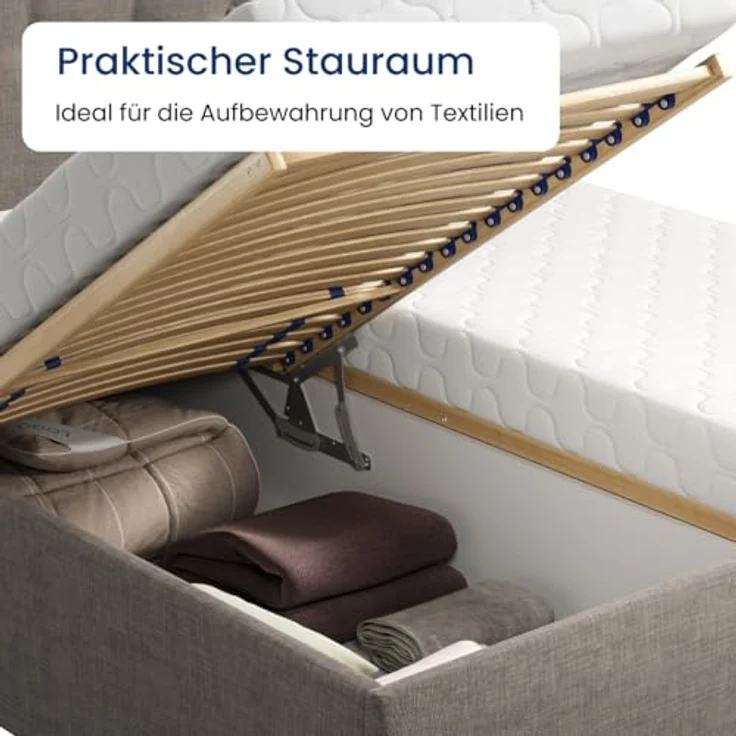 Home Collective Polsterbett Bett mit Stauraum, verstellbarem Lattenrost, viele Größen (Größen: 100x200 120x200 140x200 160x200 180x200 200x200, hochwertiger Strukturstoff, made in Germany), modernes Design mit hochwertigem Strukturstoff 100x200 cm, Dun... – Bild 5
