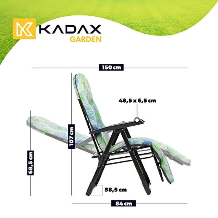 Kadax Gartenliegestuhl, verstellbar, Grün, Blau, Grau, Metall, 58x150 cm, ideal für Garten und Terrasse – Bild 2