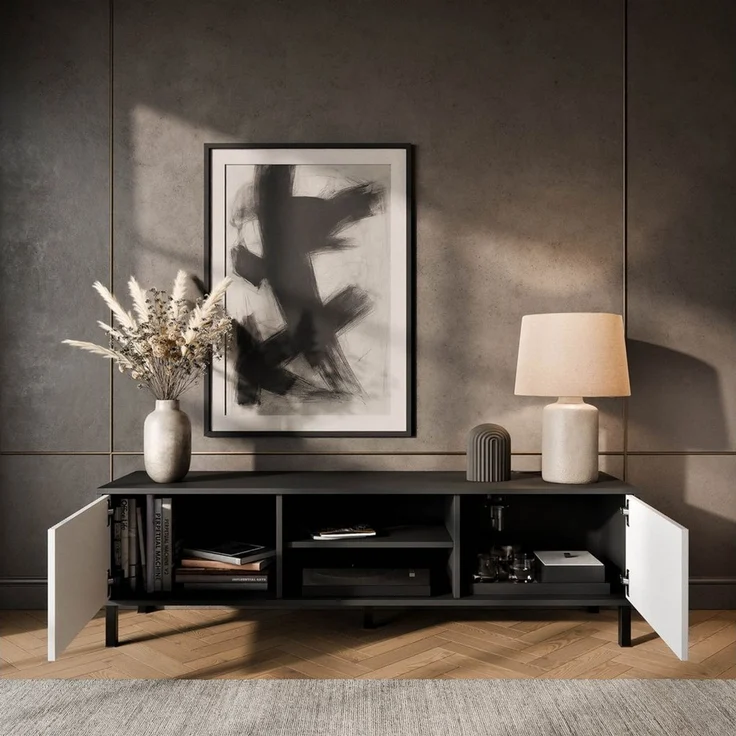Planetmöbel TV-Schrank Liora TV Board, Lowboard 150 cm lang, TV Kommode (für Fernseher bis 65 Zoll, 1-St, Fernsehtisch für Wohnzimmer, viel Stauraum) Fernsehschrank mit zwei offenen Fächern – Bild 3