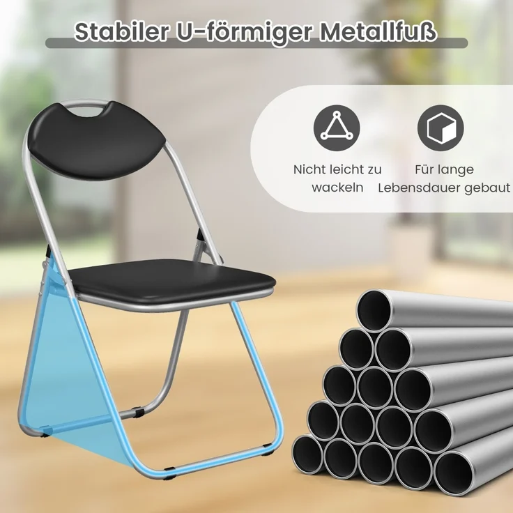 6er Set Klappstühle mit Metallrahmen & Gepolsterten Sitzen & Rutschfesten Fußpolstern – Bild 4