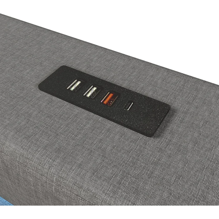 Polsterbett mit LED-Streifen, Stauraum, Schrank, USB und Type-C, 90x200 cm, gepolsterter Kopfteil mit Schrank, Einzelbett, Stauraumbett, Leinen – Bild 10