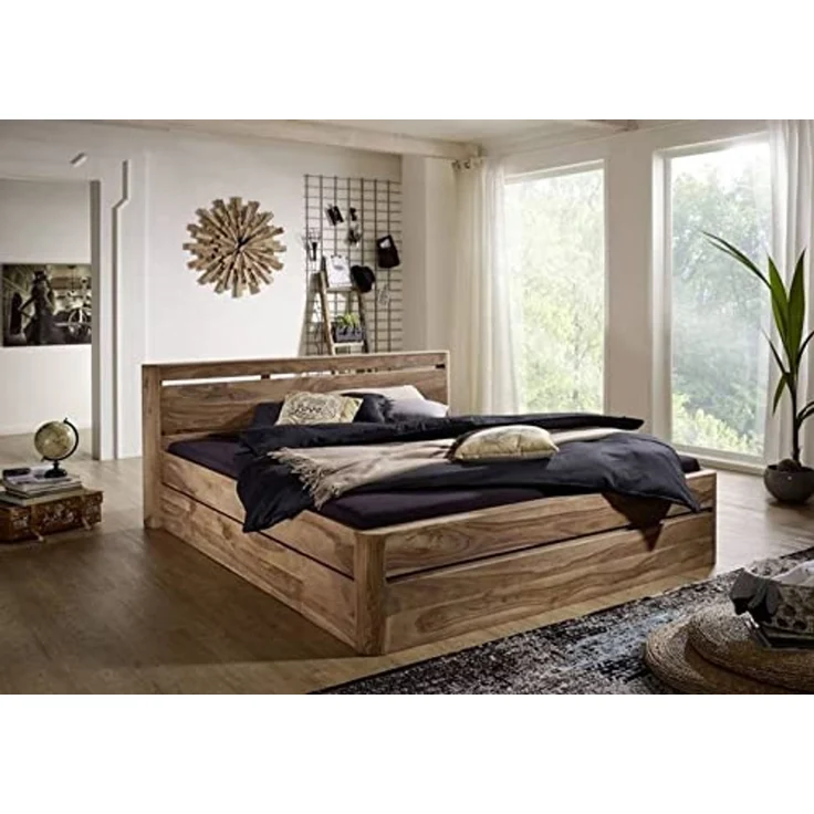 Bett Sheesham 200x200x90 smoked cherry gebeizt TORONTO #158 – Bild 5