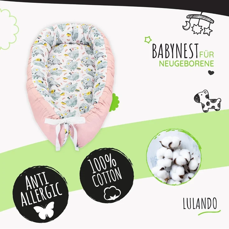 LULANDO® Babynest - Standard 100 von Oeko-Tex - multifunktionales Kuschelnest für Babys und Säuglinge - Nestchen - Reisebett - 100% Baumwolle - antiallergisch - hergestellt in der EU – Bild 3
