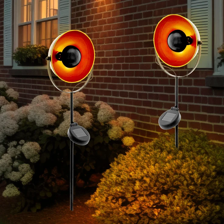 2er Set LED Solarleuchte, Erdspieß, Stahl, schwarz-orange, Höhe 61 cm – Bild 3