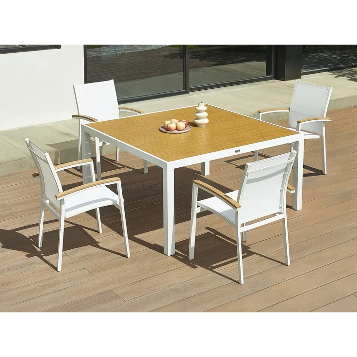 Vente-unique - Garten-Esstisch quadratisch - Aluminium - 140 cm - Holzfarben hell & Weiß - MACILA von MYLIA – Bild 3