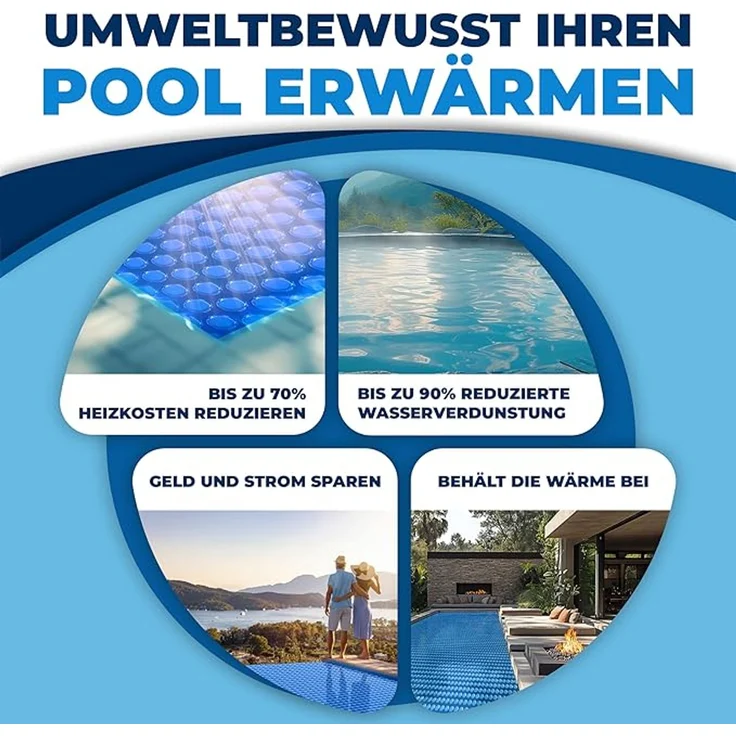 KESSER® Solarplane Poolabdeckung, flexibel, zuschneidbar, für Wassererwärmung, mit Schere, Lochzange & 12 Ösen Blau, 260 x 160cm – Bild 5