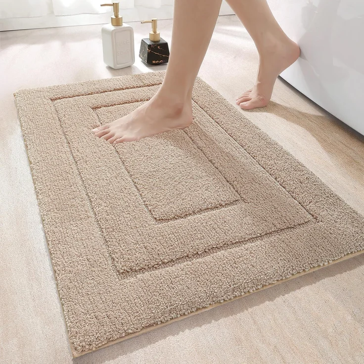 DEXI Badteppich rutschfeste,weicher Badezimmerteppich Wasserabsorbierend Badematte maschinenwaschbar Badvorleger für Dusche,Badewanne und Toilette - Beige,40x60 cm – Bild 1