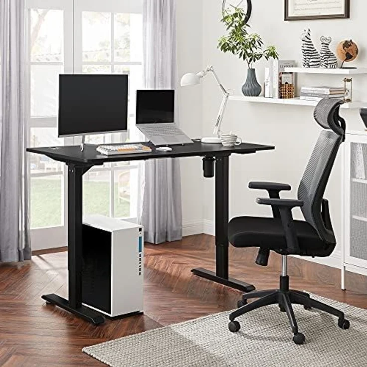 Songmics Höhenverstellbarer Schreibtisch elektrisch, Tischgestell, Schreibtischständer mit Motor, stufenlos verstellbar, 140x70 x (73-114) cm, Stahl, schwarz LSD012B02 – Bild 2