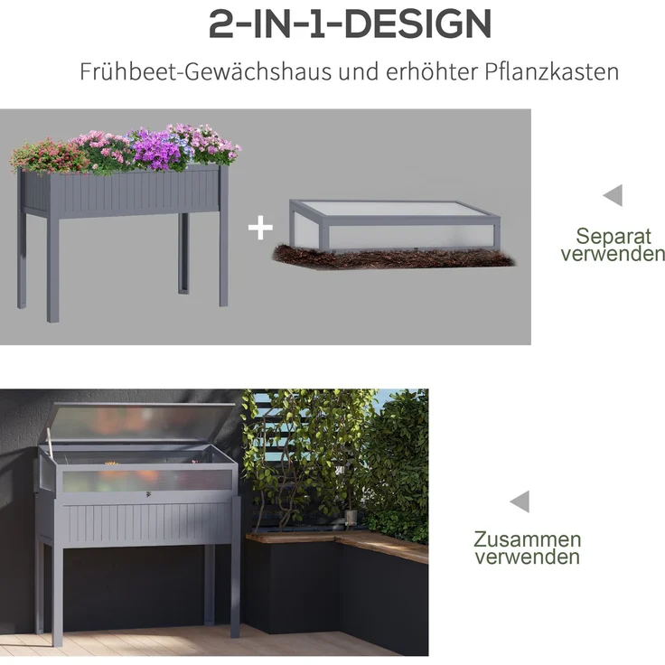 Outsunny Hochbeet, Tannenholz, PC-Panel, Grau, 120L x 54B x 122H cm – Bild 4