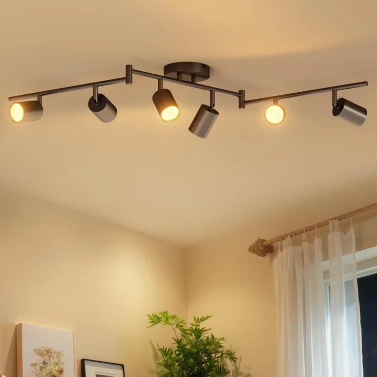 LVWIT LED Deckenstrahler 6 Flammig Schwarz Deckenleuchte Schwenkbar GU10 Deckenlampe Spot 6 Flammig Modern Strahler Deckenspot für Küche, Wohnzimmer, Schlafzimmer(Ohne Glühbirnen)