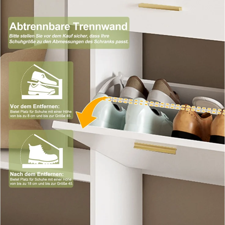 Garderoben-Set 133x23,5x180 cm mit Spiegel, 3 Schuhkippern und Schublade – Weiß – Bild 9