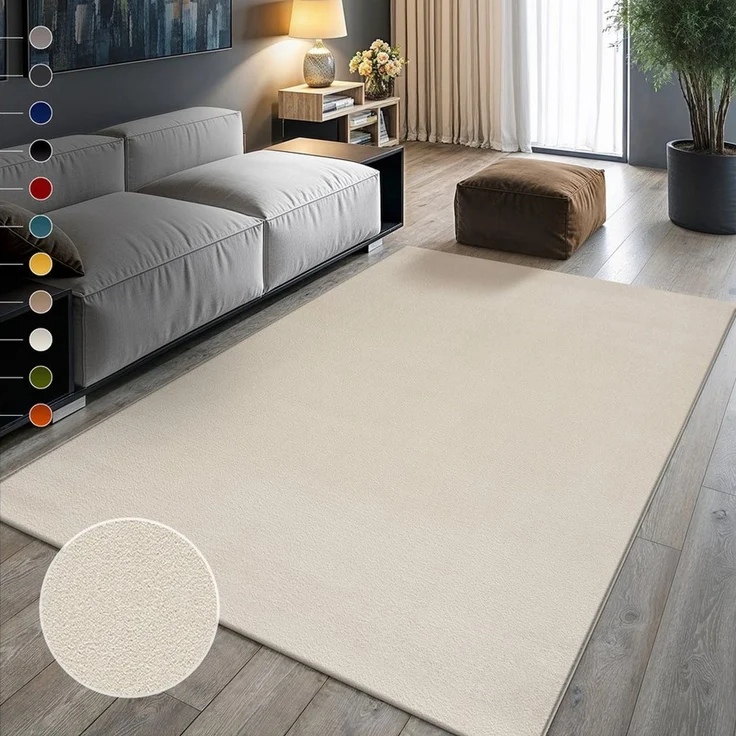 SANAT Kurzflor Teppich Wohnzimmer - Uni Modern Teppiche fürs Schlafzimmer, Arbeitszimmer, Büro, Flur, Kinderzimmer und Küche - Creme, 120x170 cm – Bild 1