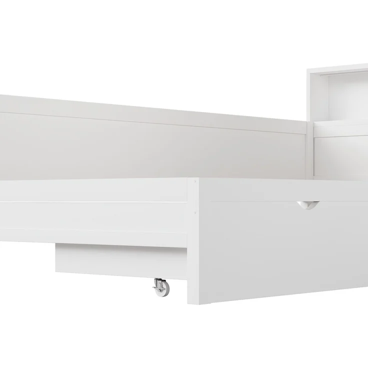 Bett mit LED-Streifen, 3 Schlafgelegenheiten, Regal, Schubladen und Gästebett, 90x200 cm, Holzbett, Jugendbett mit 2 Lattenrosten, L-Form – Bild 10