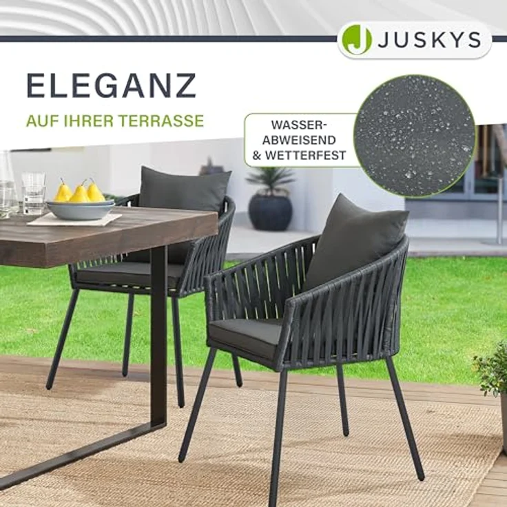 Juskys Rope Stühle 2er Set - Gartenstühle mit Seilgeflecht & Polster - wetterfester & bis 160 kg belastbar - Stahl mit Pulverbeschichtung - Dunkelgrau – Bild 5