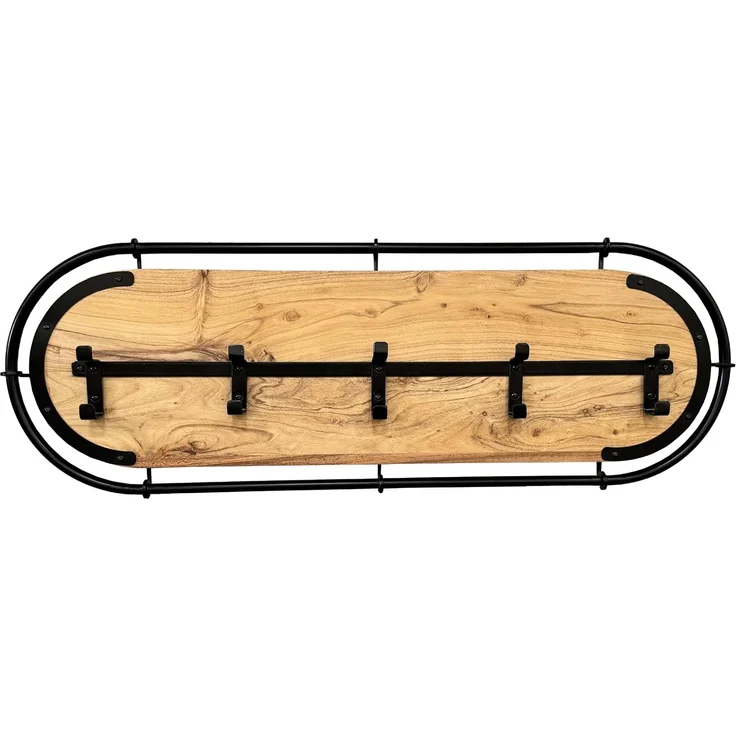 Wandgarderobe Akazie Massivholz 100cm - Modernes Garderobenpaneel Hängegarderobe mit 5 Haken - Garderobenleiste Flurgarderobe Massiv Handmade – Bild 1